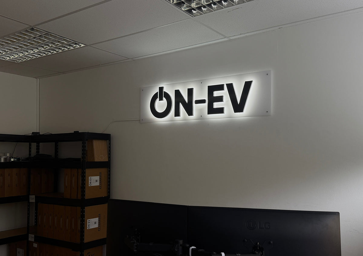 Inside the ON-EV warehouse, stocked with home and commercial EV chargers