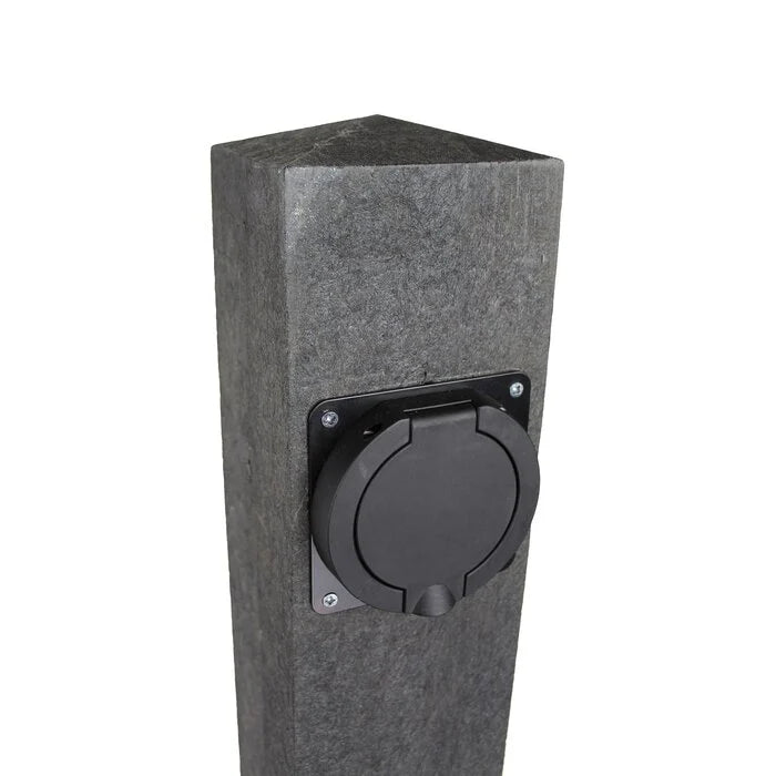 Loady Pillar EV charger top angled view of Type 2 socket cover - buy anthracite ground mount EV charging post